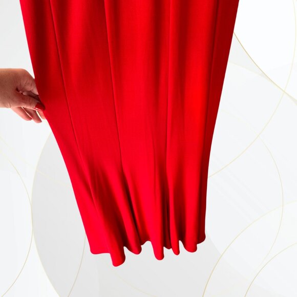 Halston Designer Plunge Neck Red Midi Dress - Picture 6 of 9